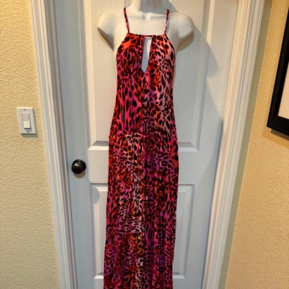 Super Sexy City Chic Pink Leopard Maxi Dress With Keyhole,